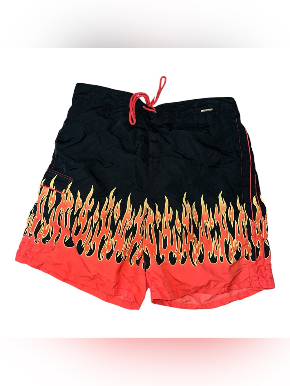 Harley Davidson x Tori Richard Swim Shorts Mens XL Mesh Lined Black Flames Vtg